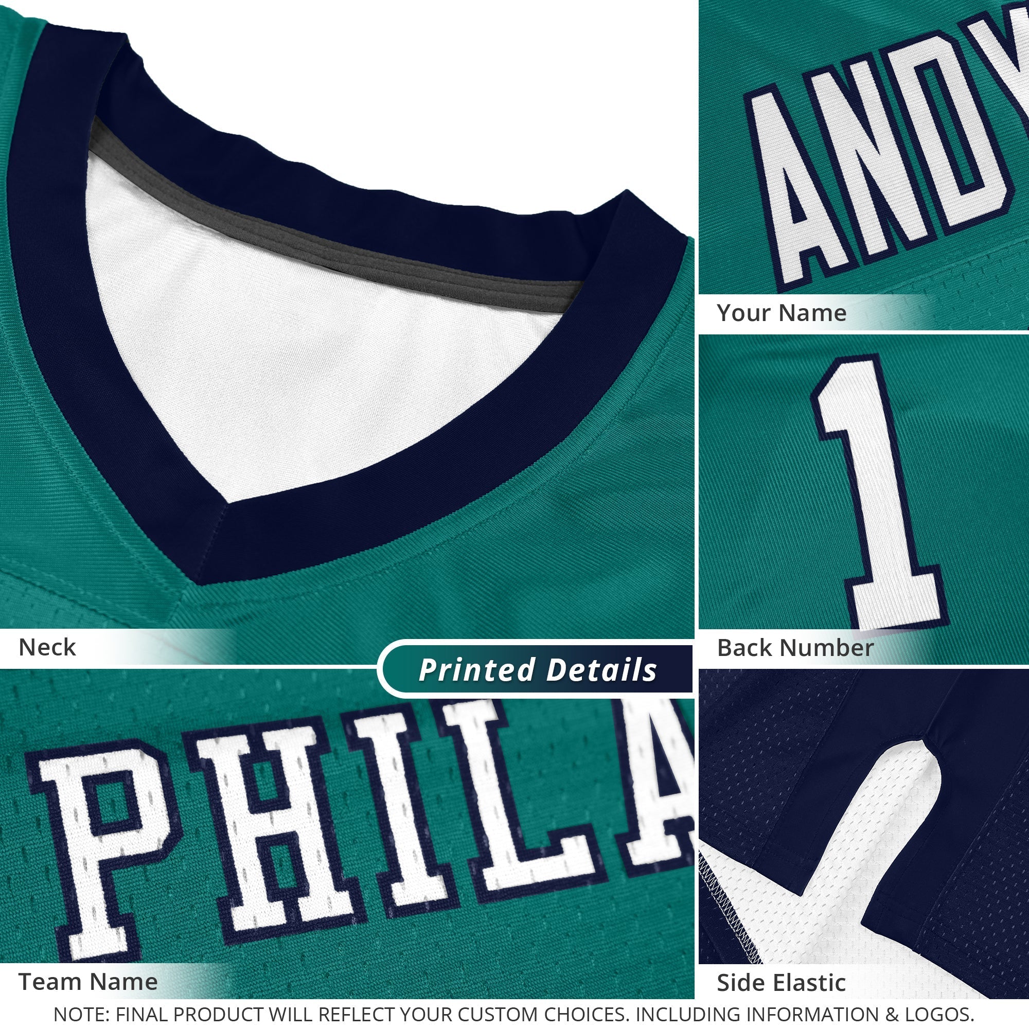 Custom Aqua Color Block Mesh Authentic Football Jersey