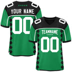 Custom Black Kelly Green Raglan Sleeves Side Blocks Pattern Authentic Football Jersey