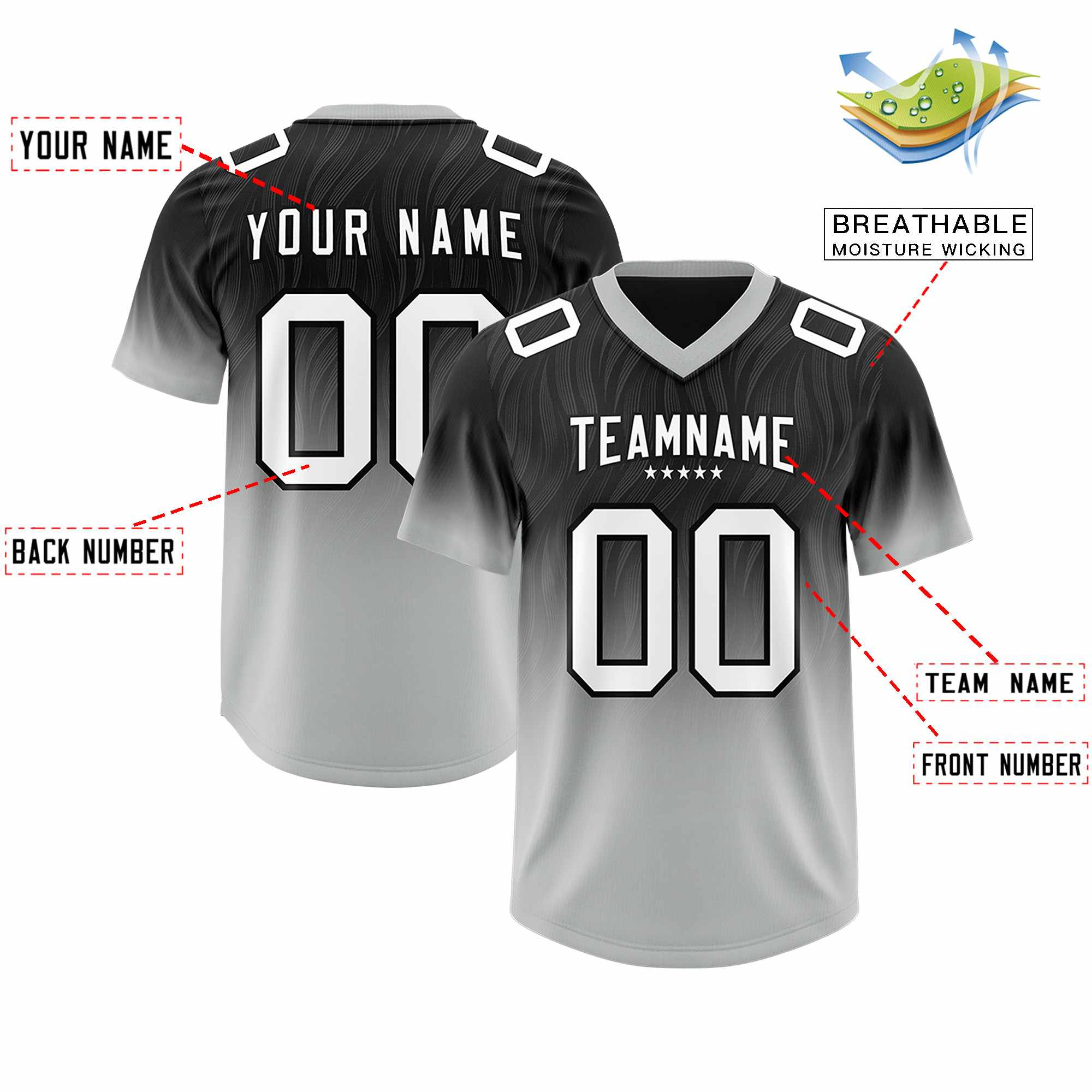 Custom Black Gray Gradient Fashion Outdoor Authentic Football Jersey