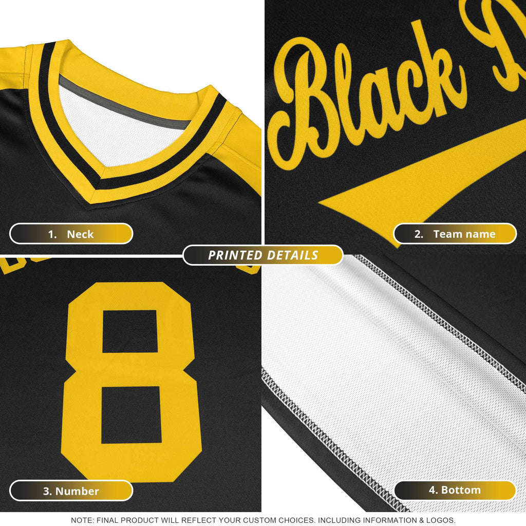 Custom Black Gold Side Stripe Pattern Authentic Football Jersey
