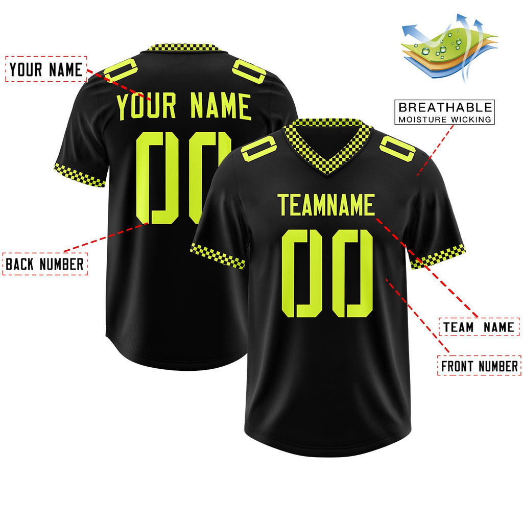 Custom Black Fluorescent Green Personalized Neckline Square Classic Authentic Football Jersey