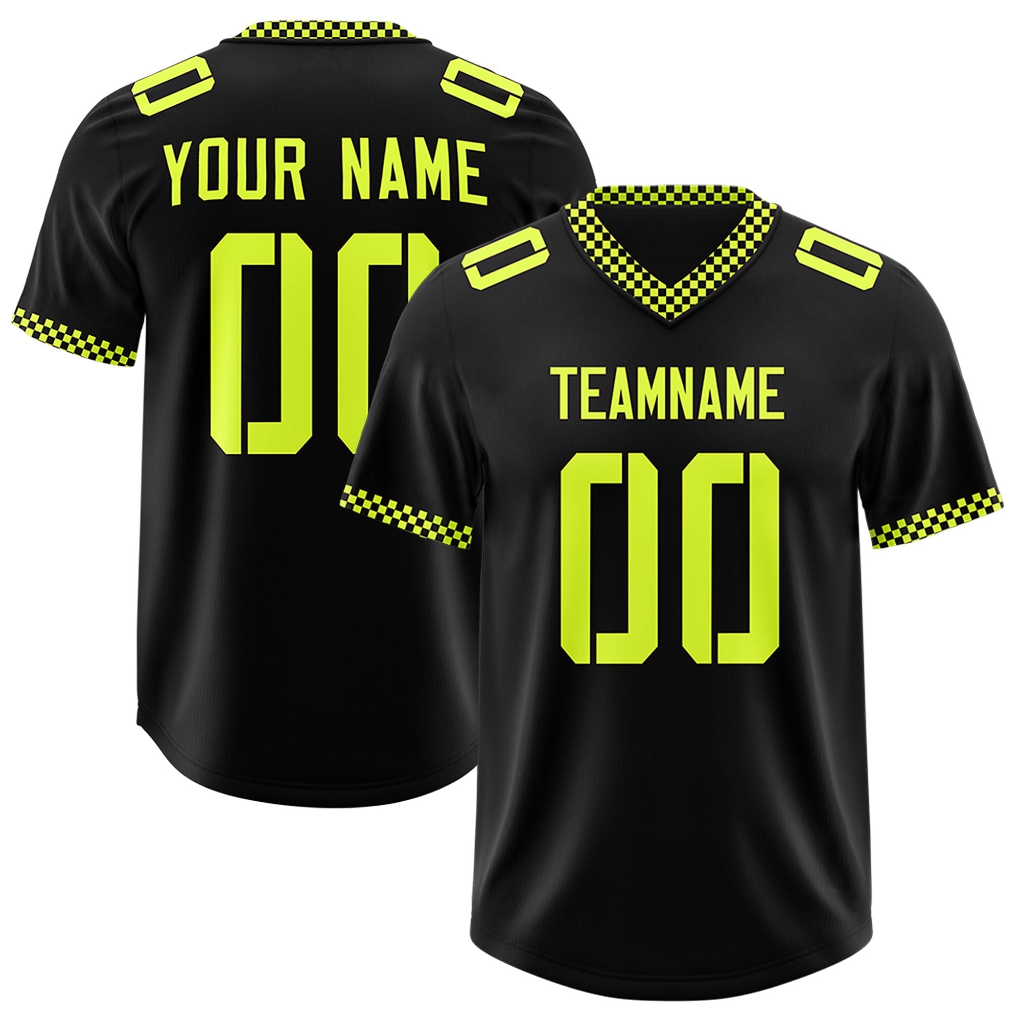 Custom Black Fluorescent Green Personalized Neckline Square Classic Authentic Football Jersey