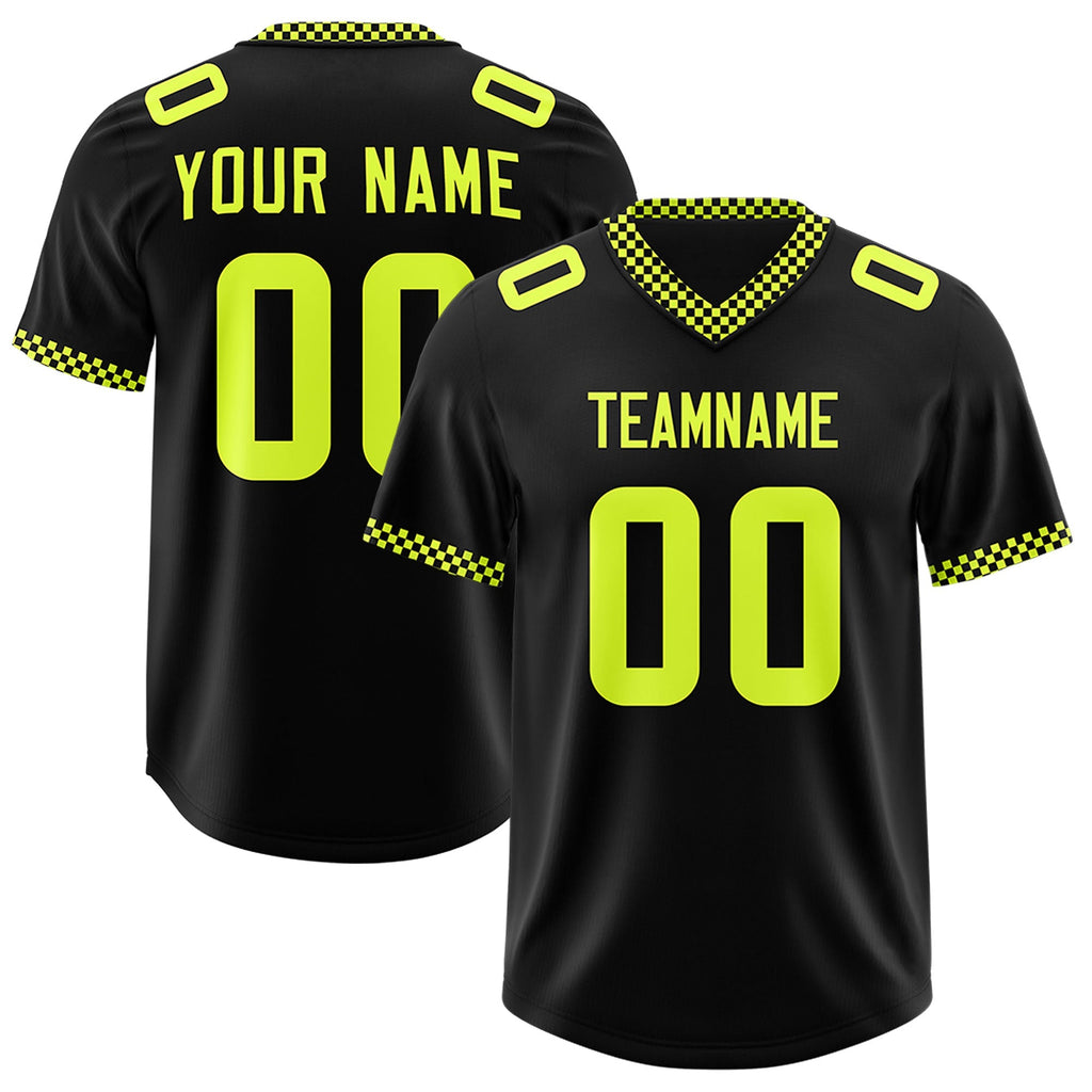 Custom Black Fluorescent Green Personalized Neckline Square Classic Authentic Football Jersey