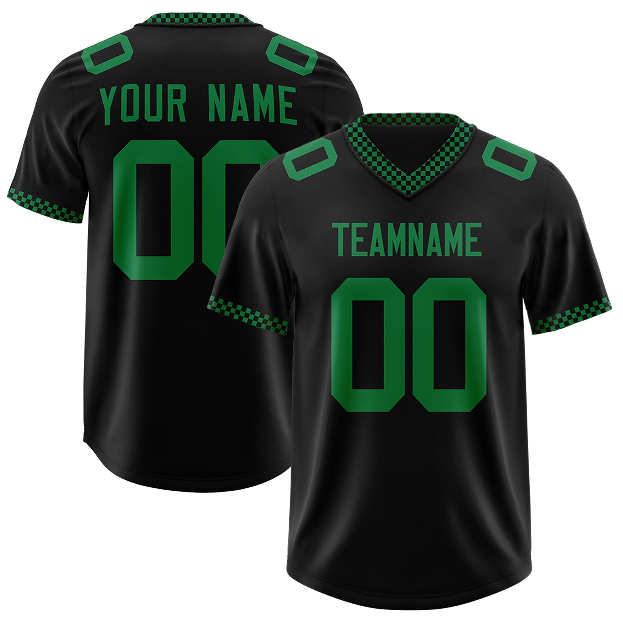 Custom Black Kelly Green Personalized Neckline Square Classic Authentic Football Jersey