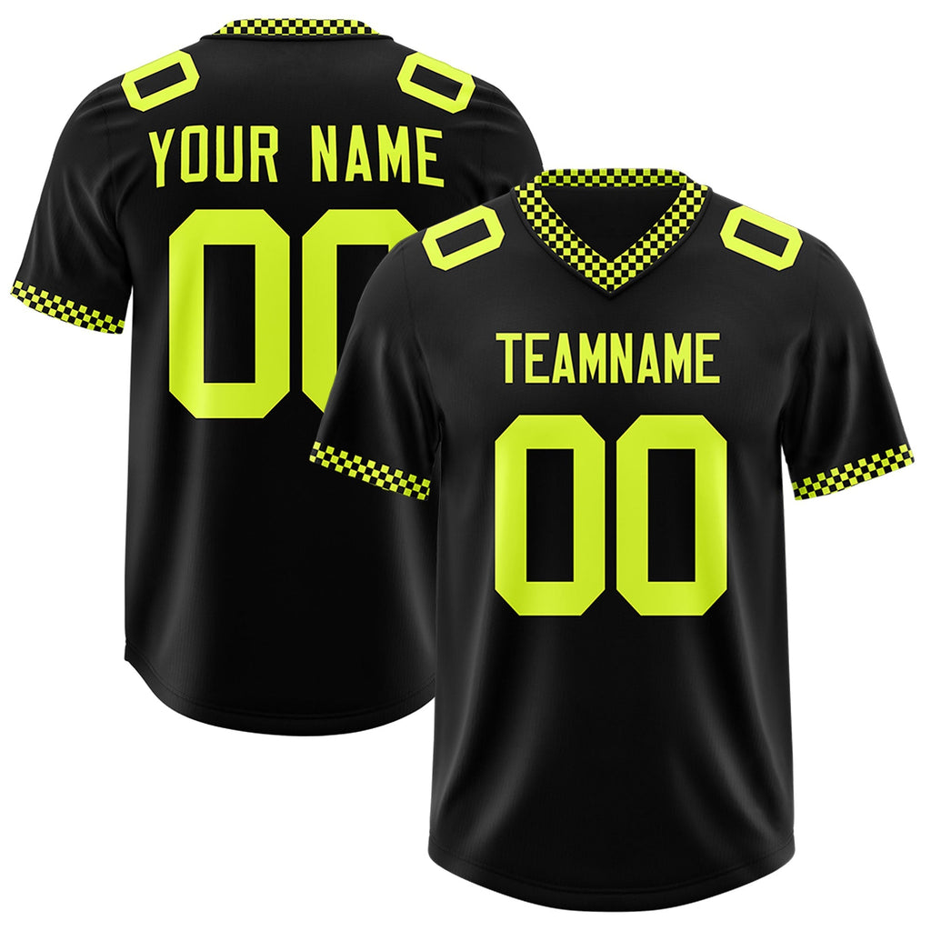 Custom Black Fluorescent Green Personalized Neckline Square Classic Authentic Football Jersey