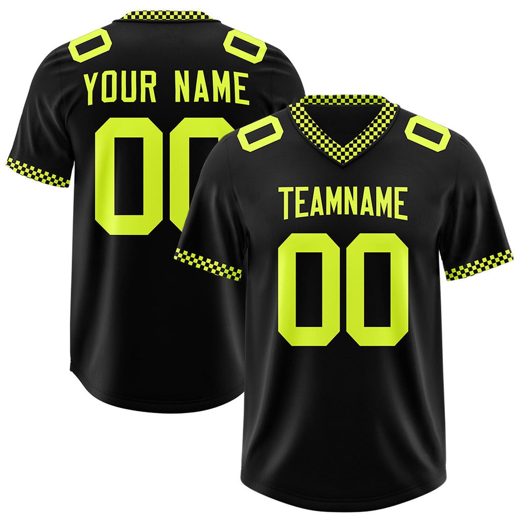 Custom Black Fluorescent Green Personalized Neckline Square Classic Authentic Football Jersey