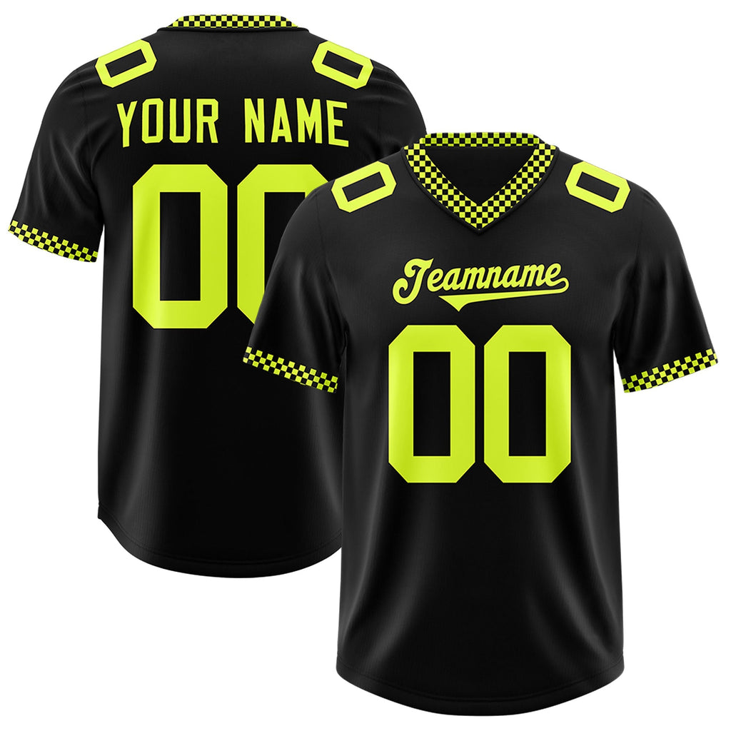 Custom Black Fluorescent Green Personalized Neckline Square Classic Authentic Football Jersey