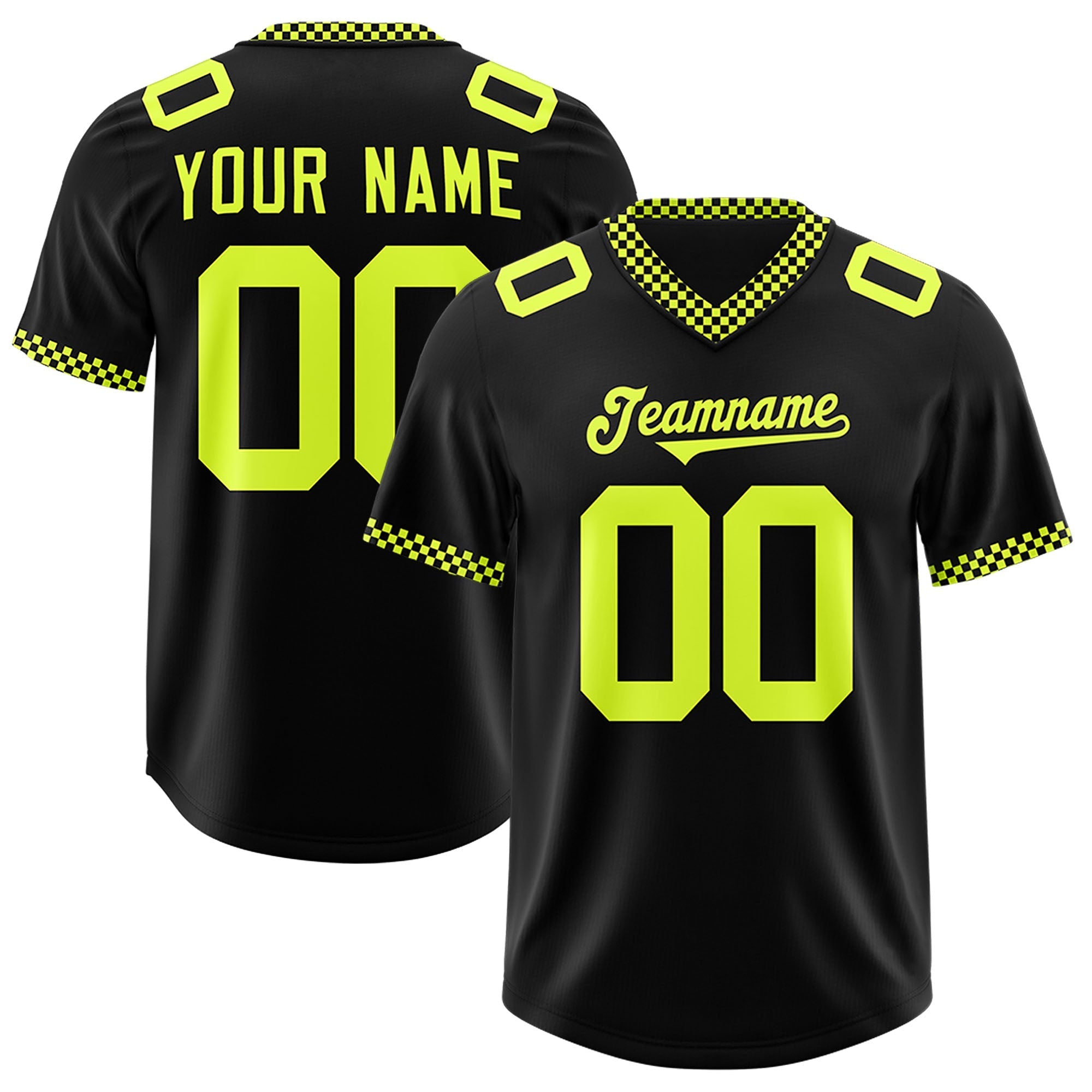 Custom Black Fluorescent Green Personalized Neckline Square Classic Authentic Football Jersey