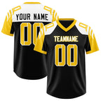 Custom Black Gold Raglan Sleeves Personalized Pattern Authentic Football Jersey