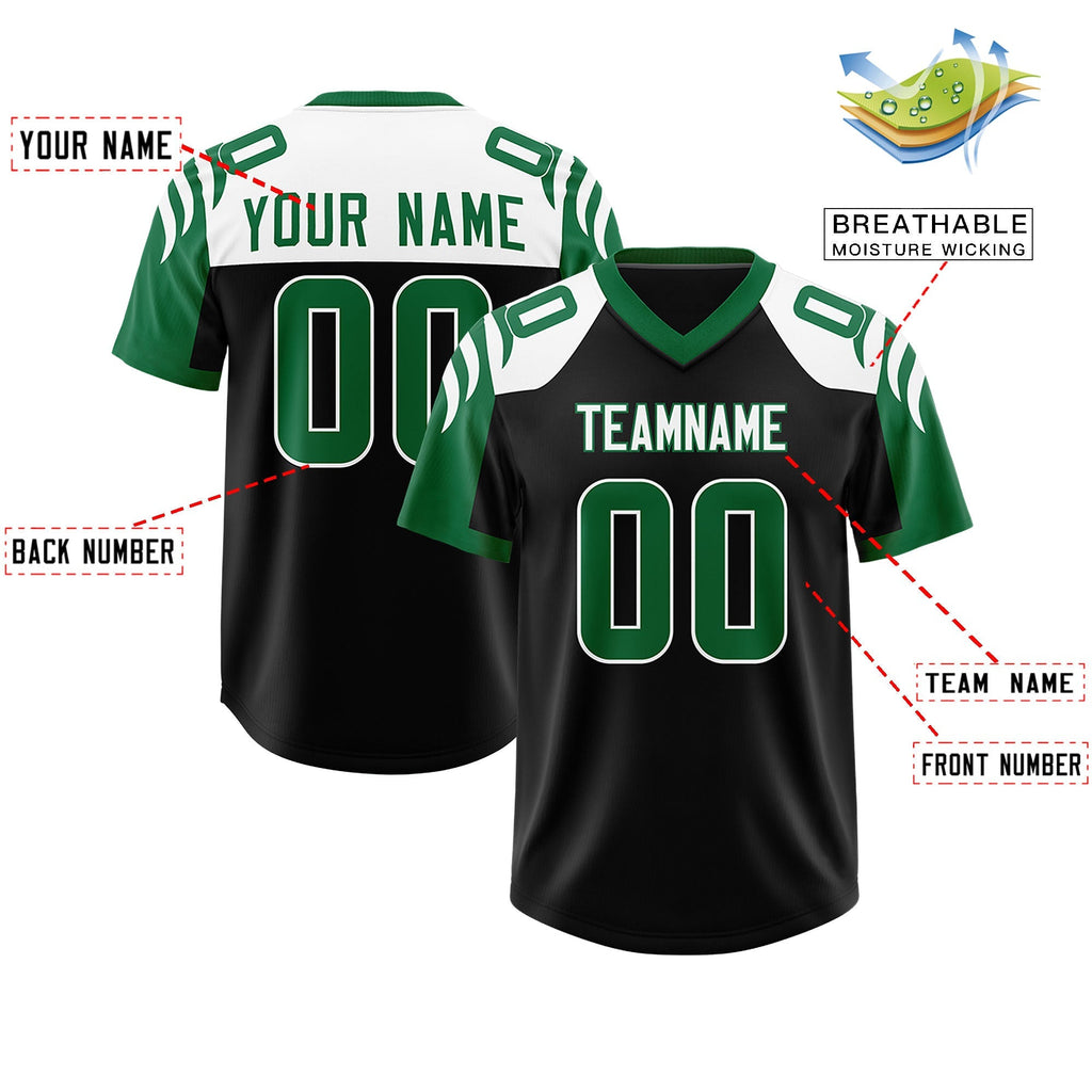 Custom Black Kelly Green Raglan Sleeves Personalized Pattern Authentic Football Jersey