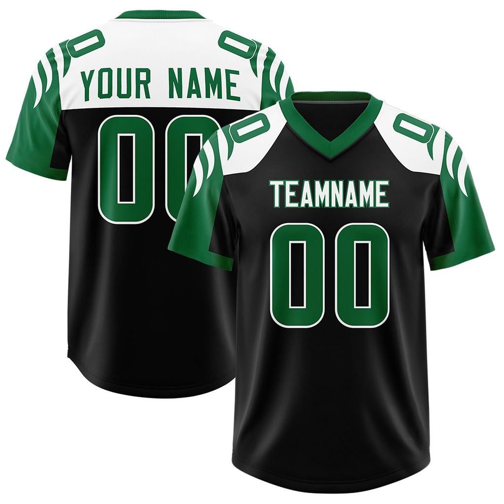 Custom Black Kelly Green Raglan Sleeves Personalized Pattern Authentic Football Jersey