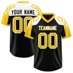Custom Black Gold Raglan Sleeves Personalized Pattern Authentic Football Jersey