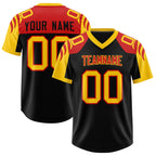 Custom Black Gold Raglan Sleeves Personalized Pattern Authentic Football Jersey