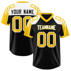 Custom Black Gold Raglan Sleeves Personalized Pattern Authentic Football Jersey