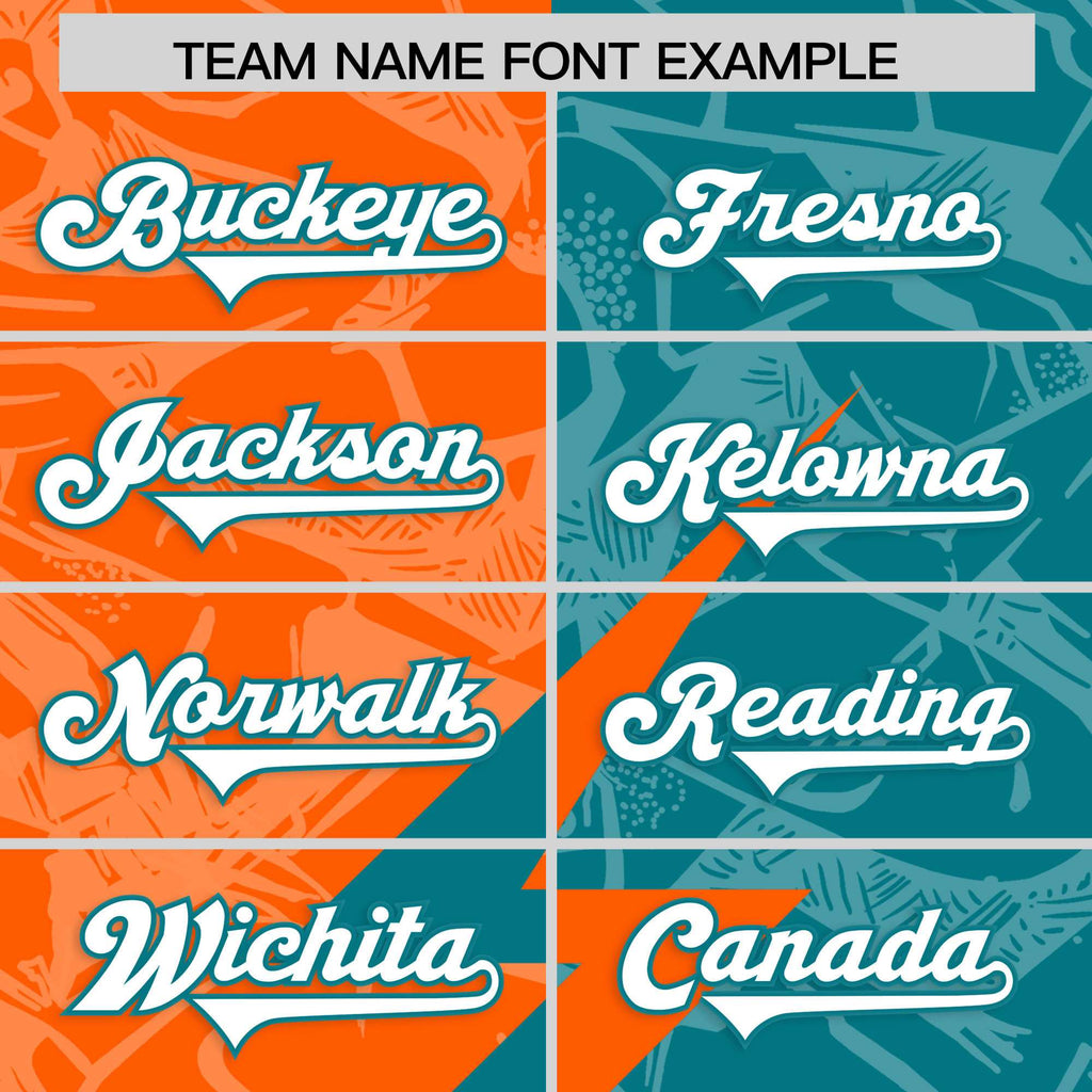 Custom Aqua Orange Split Personalized Lightning Pattern Football Jersey