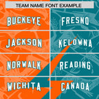 Custom Aqua Orange Split Personalized Lightning Pattern Football Jersey