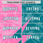 Custom Aqua Pink Split Personalized Lightning Pattern Football Jersey