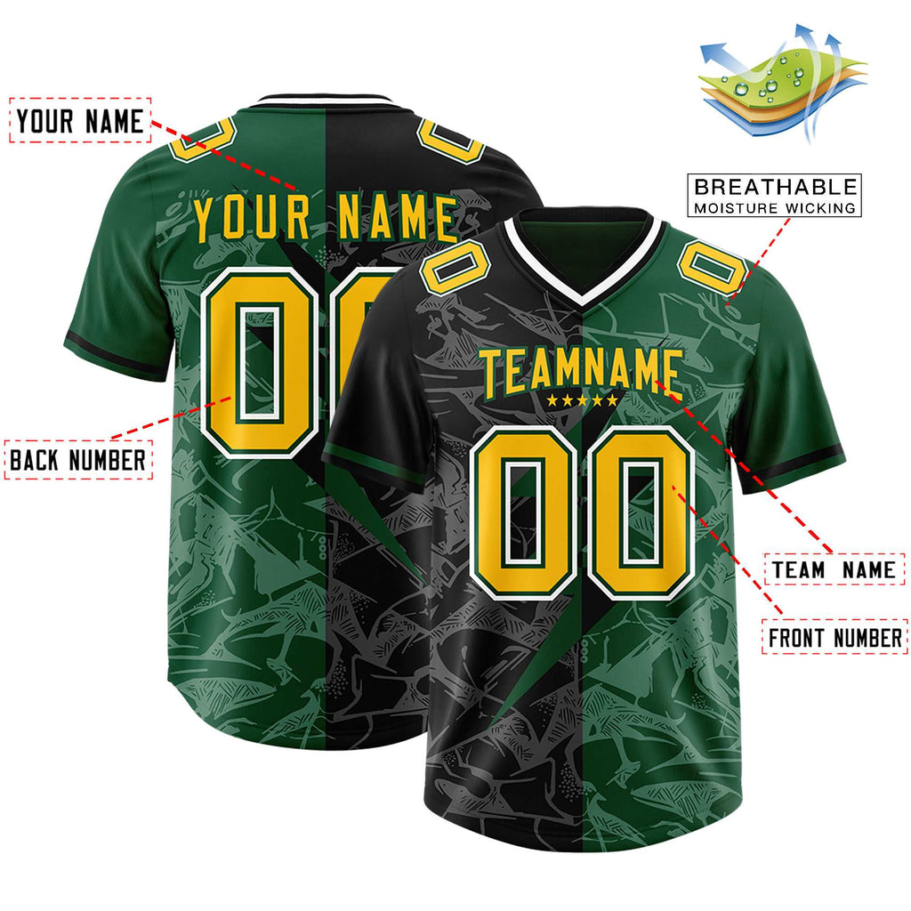 Custom Black Green Split Personalized Lightning Pattern Football Jersey