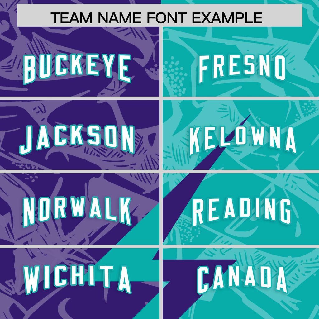 Custom Aqua Purple Split Personalized Lightning Pattern Football Jersey
