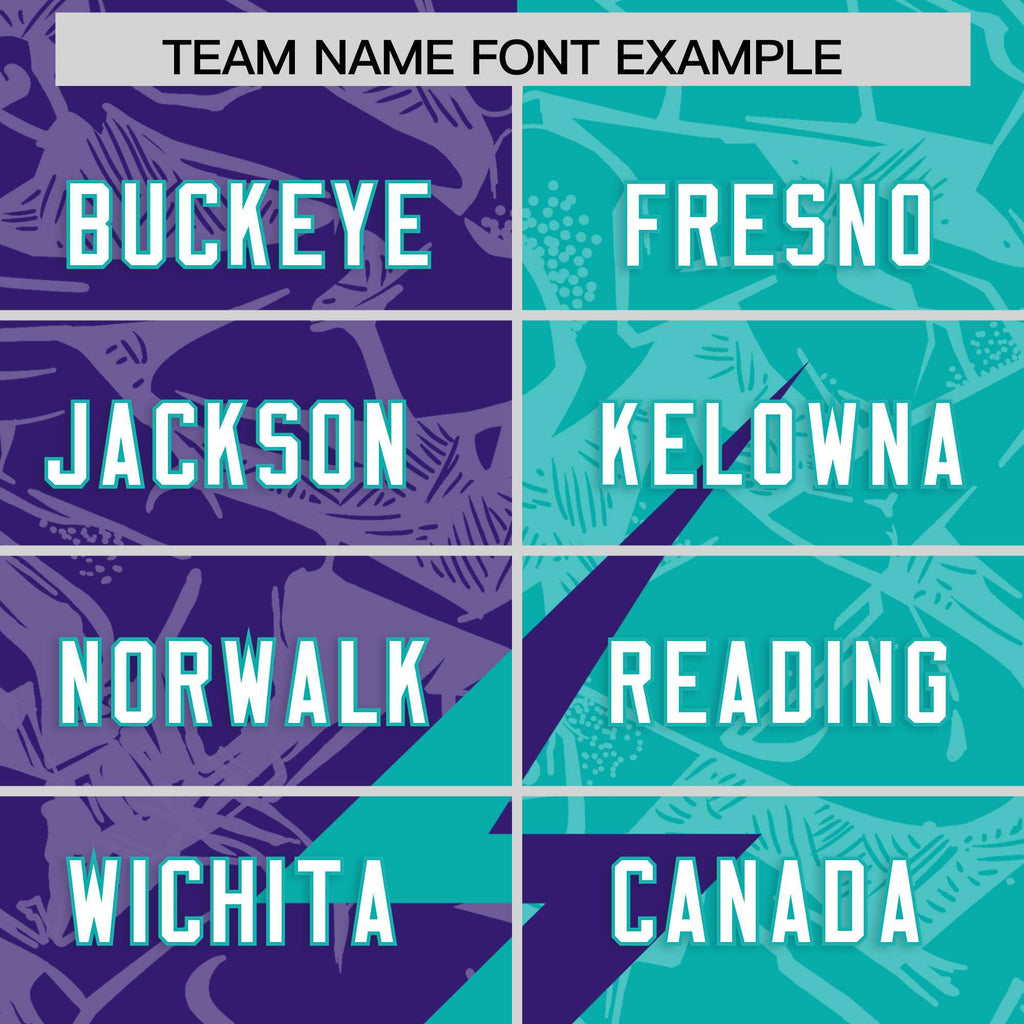 Custom Aqua Purple Split Personalized Lightning Pattern Football Jersey