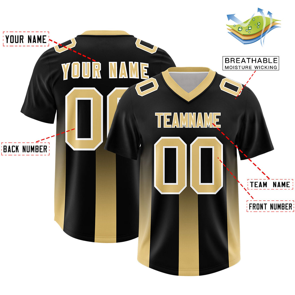 Custom Black Khaki Vertical Width Stripe Gradient Fashion Personalized Team Football Jersey