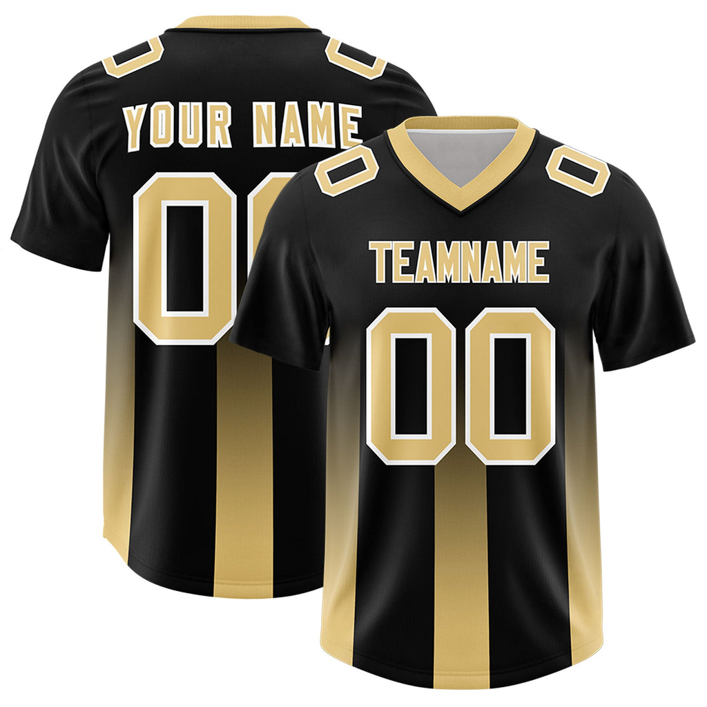 Custom Black Khaki Vertical Width Stripe Gradient Fashion Personalized Team Football Jersey
