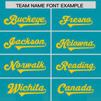 Custom Aqua Yellow Vertical Width Stripe Gradient Fashion Personalized Team Football Jersey