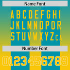 Custom Aqua Yellow Vertical Width Stripe Gradient Fashion Personalized Team Football Jersey