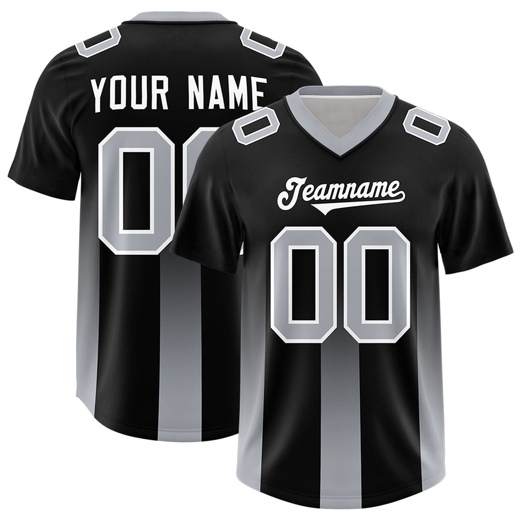 Custom Black Gray Vertical Width Stripe Gradient Fashion Personalized Team Football Jersey