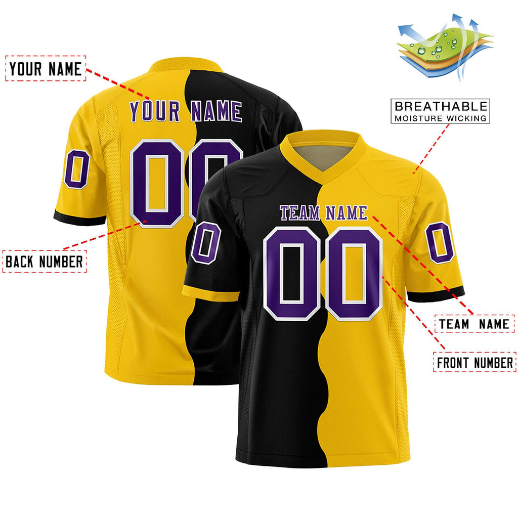 Custom Gold Black Split Fashion Mesh Authentic Football Jersey
