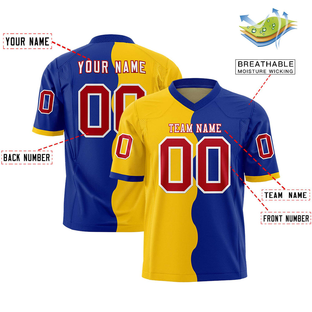 Custom Royal Gold Split Fashion Mesh Authentic Football Jersey