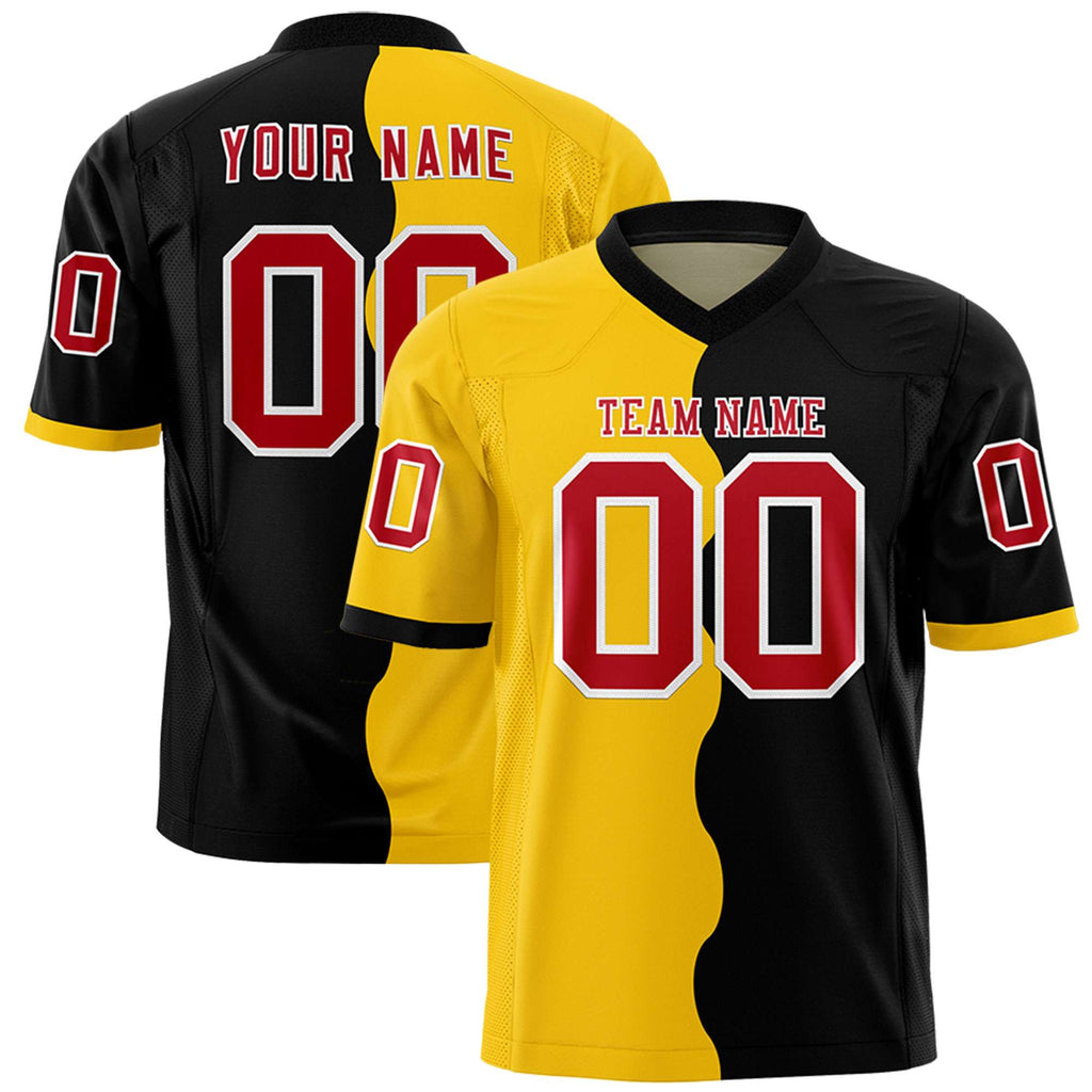 Custom Black Gold Split Fashion Mesh Authentic Football Jersey