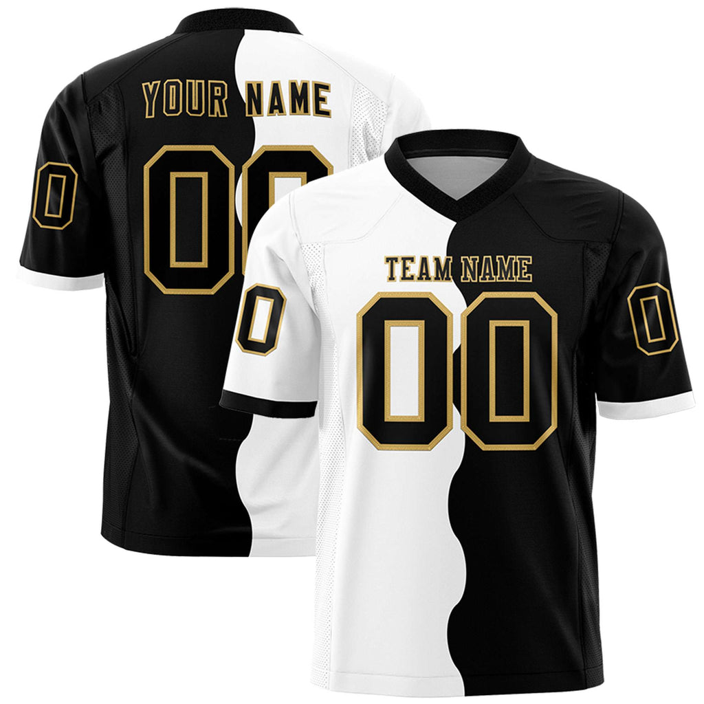 Custom Black White Split Fashion Mesh Authentic Football Jersey