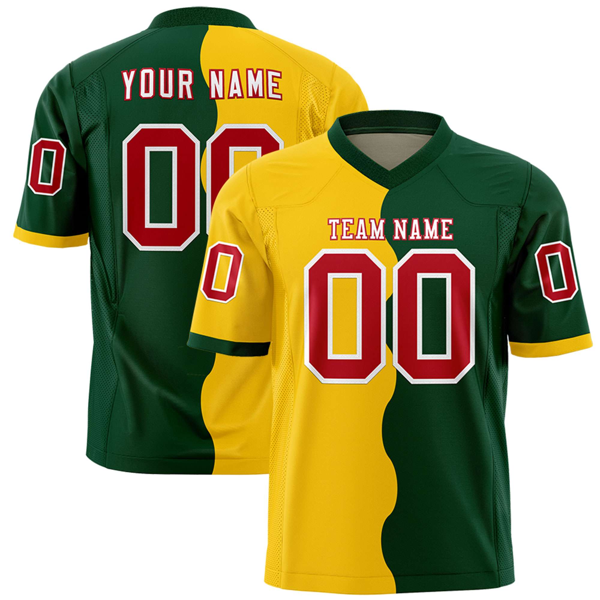 Custom Green Gold Split Fashion Mesh Authentic Football Jersey