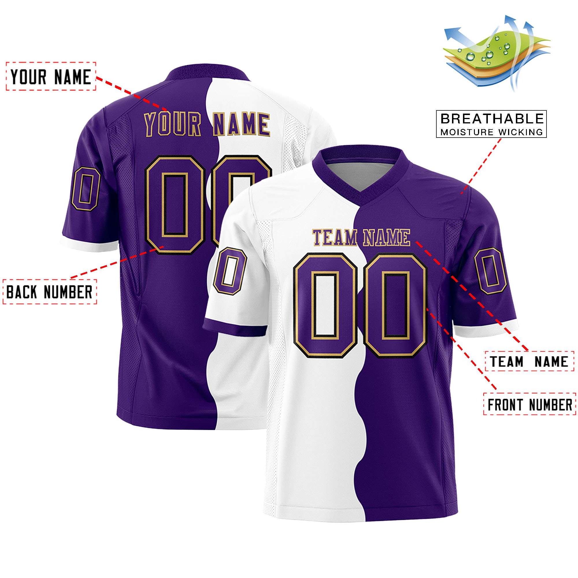 Custom Purple White Split Fashion Mesh Authentic Football Jersey