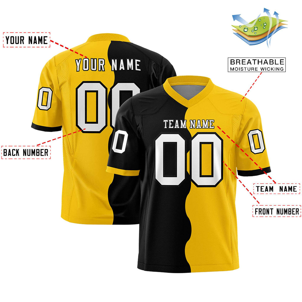 Custom Gold Black Split Fashion Mesh Authentic Football Jersey