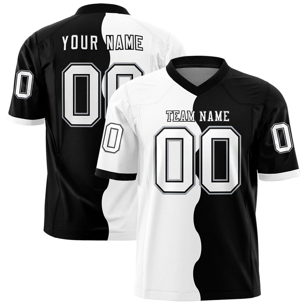 Custom Black White Split Fashion Mesh Authentic Football Jersey