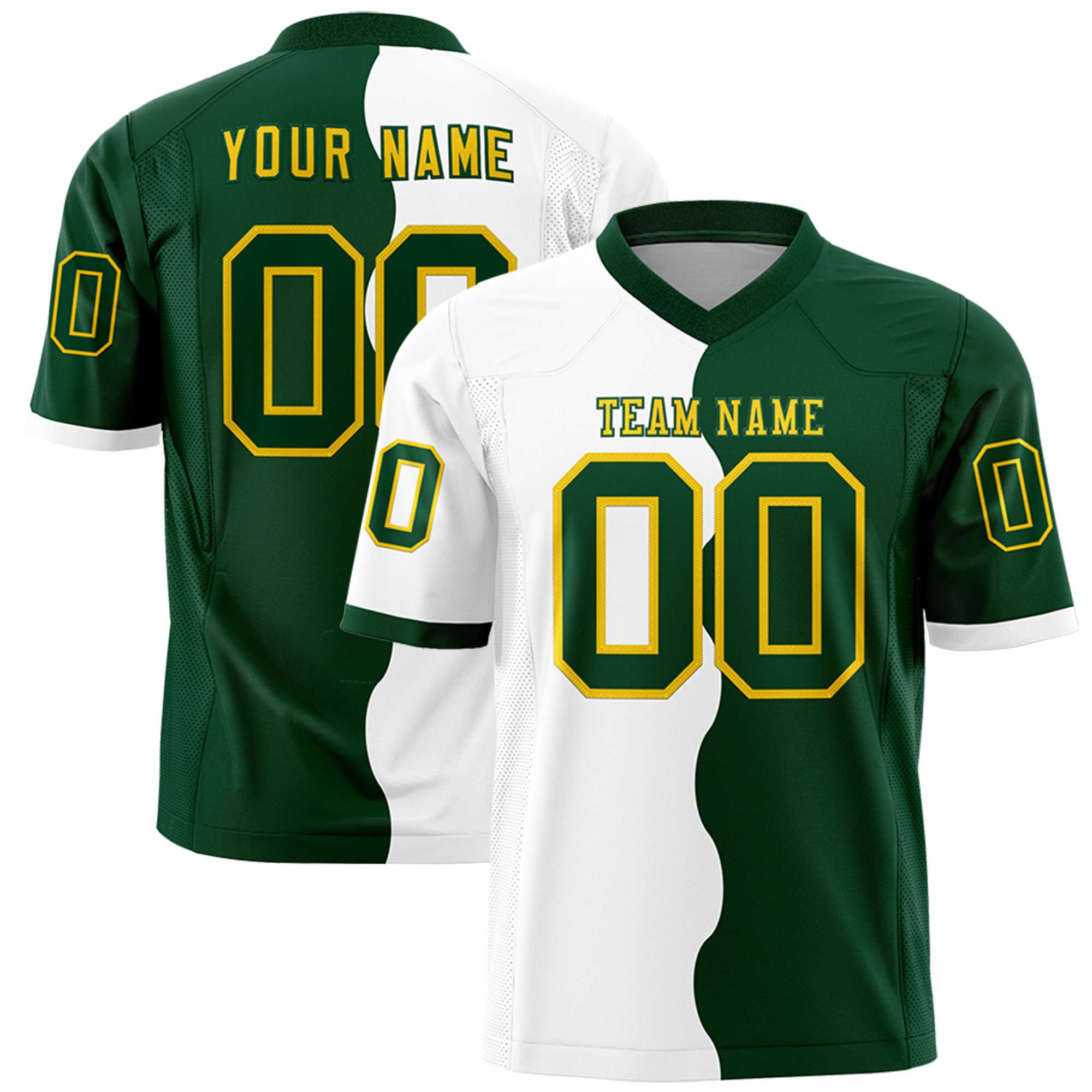 Custom Green White Split Fashion Mesh Authentic Football Jersey