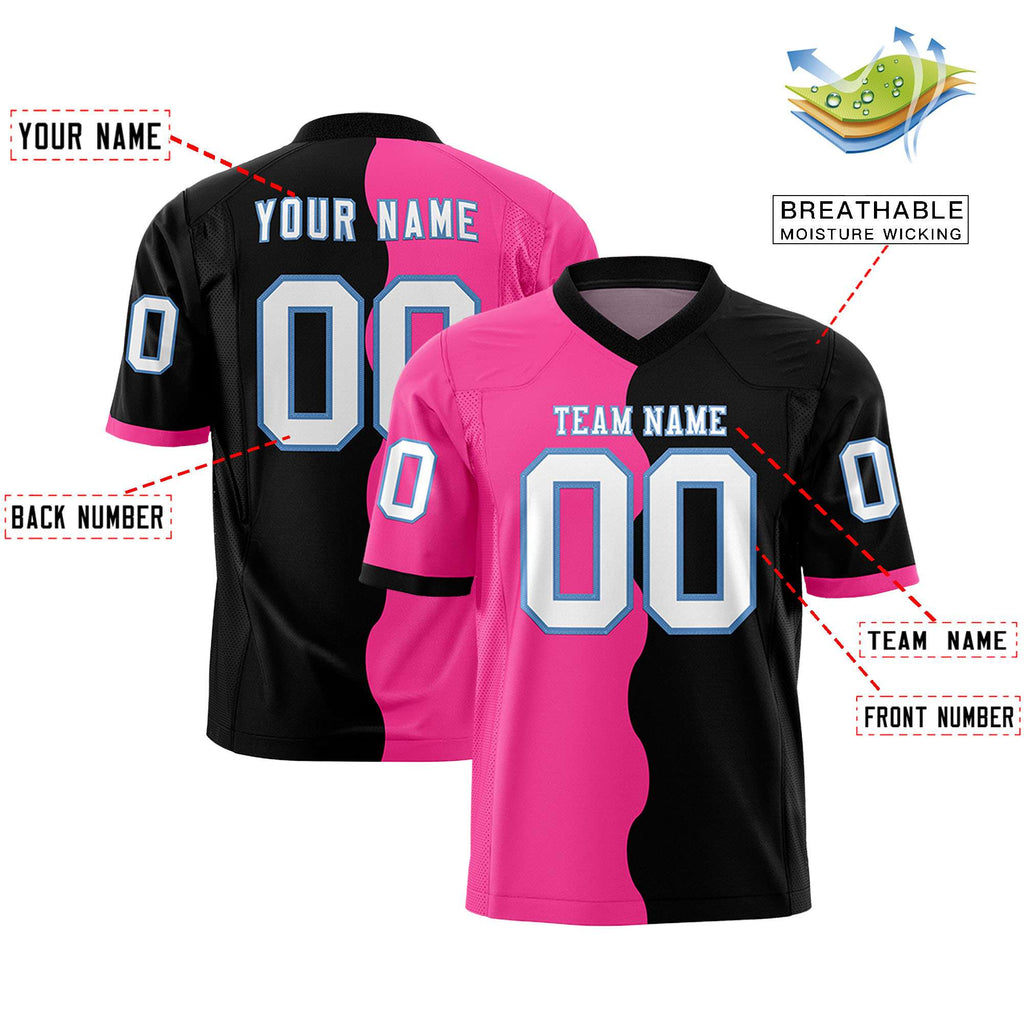 Custom Black Pink Split Fashion Mesh Authentic Football Jersey