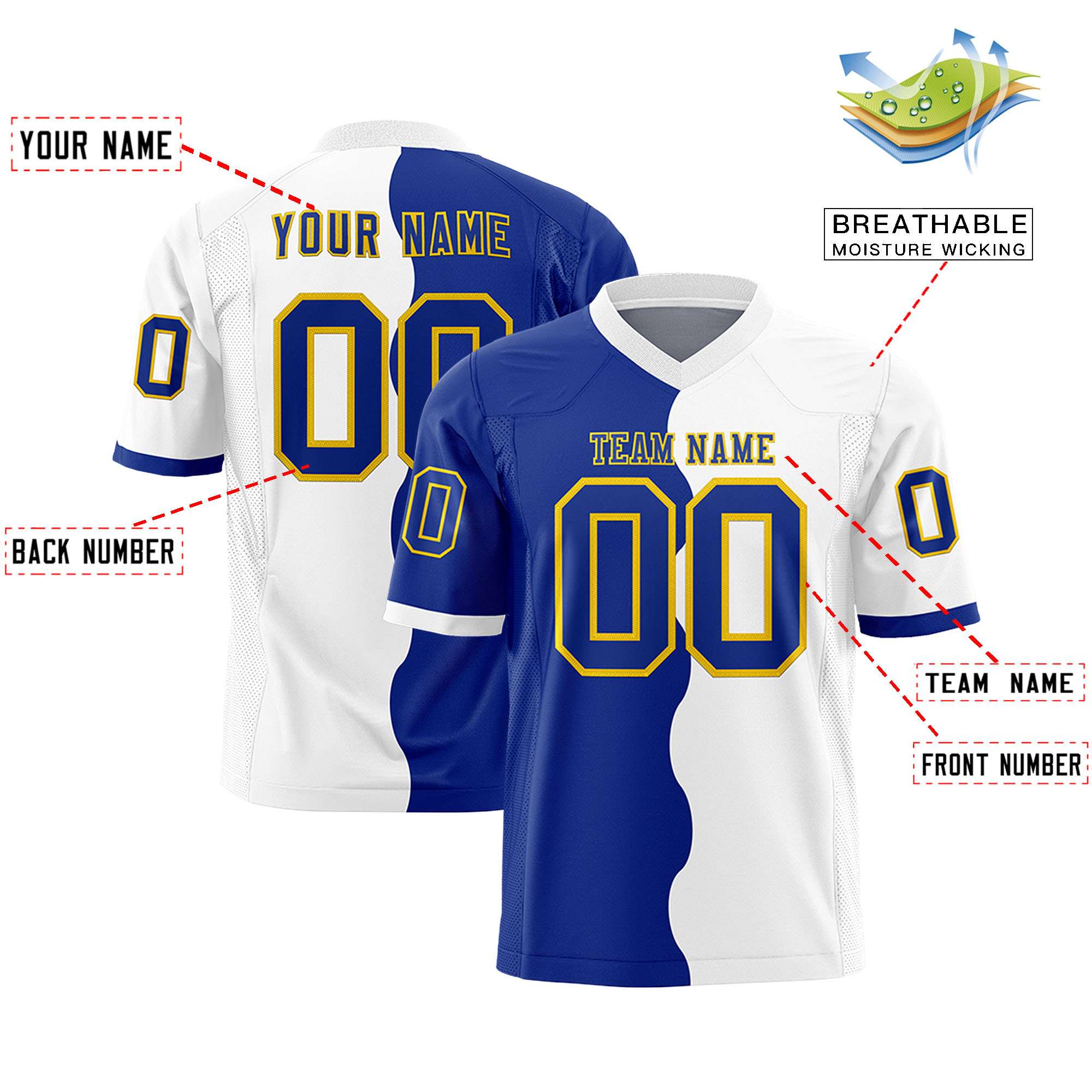 Custom White Royal Split Fashion Mesh Authentic Football Jersey