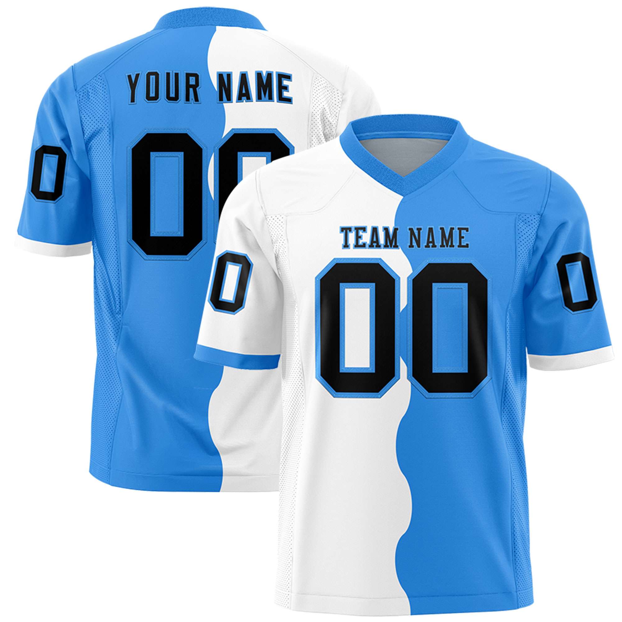 Custom Powder Blue White Split Fashion Mesh Authentic Football Jersey