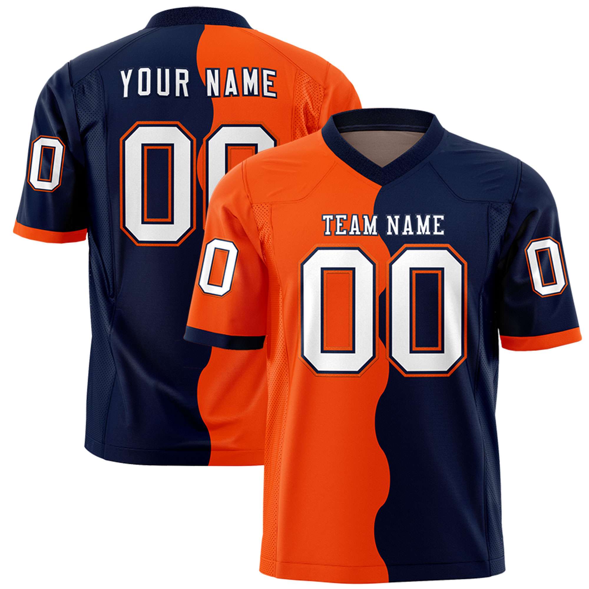 Custom Navy Orange Split Fashion Mesh Authentic Football Jersey