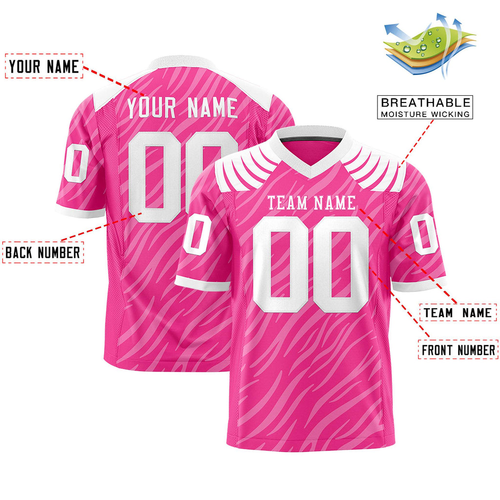 Custom Pink White Personalized Tiger Stripe Graffiti Pattern Authentic Football Jersey