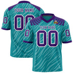 Custom Aqua White Personalized Tiger Stripe Graffiti Pattern Authentic Football Jersey