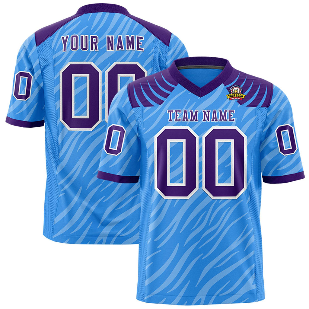 Custom Powder Blue White Personalized Tiger Stripe Graffiti Pattern Authentic Football Jersey