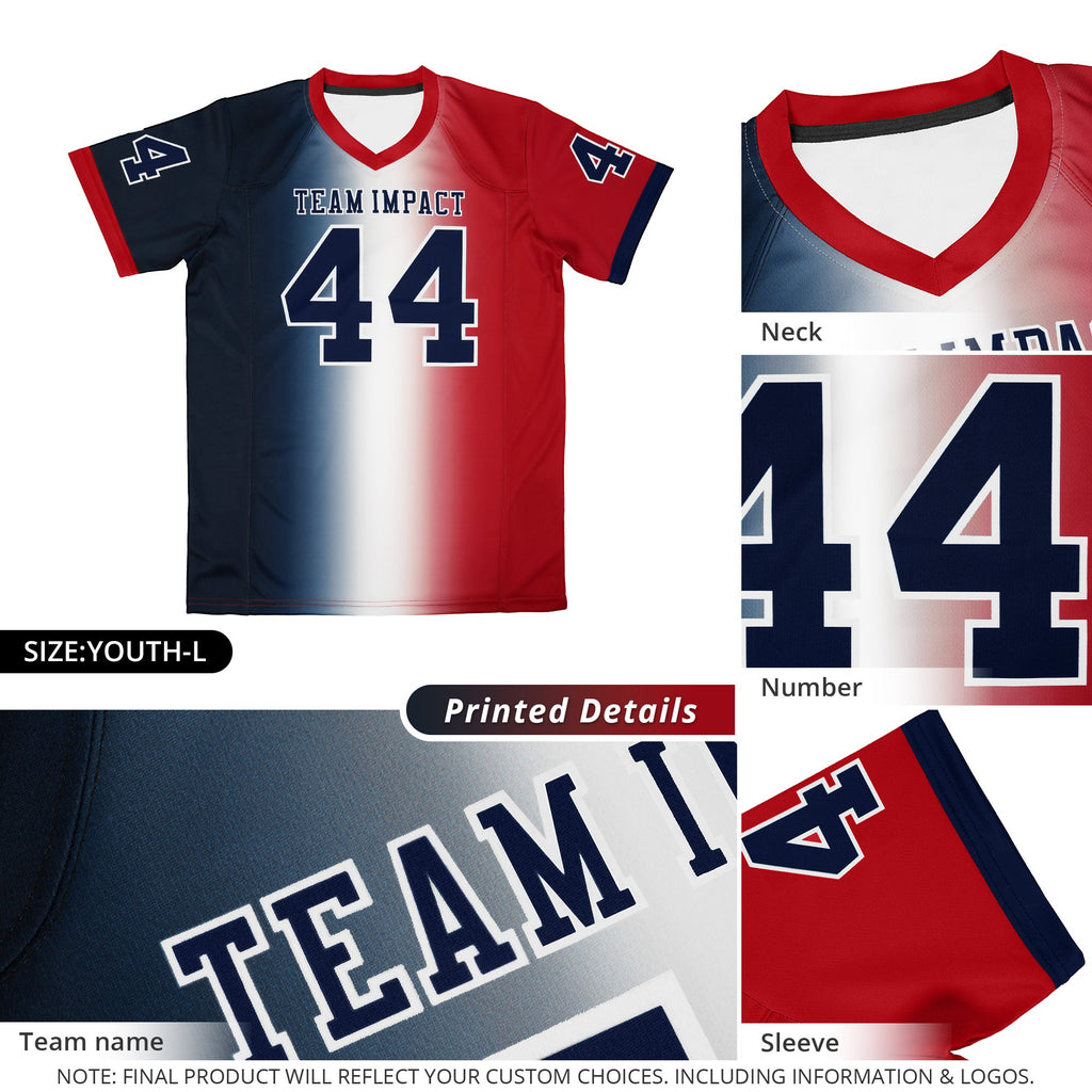 Custom Navy White-Red Personalized Gradient Fashion Authentic Football Jersey