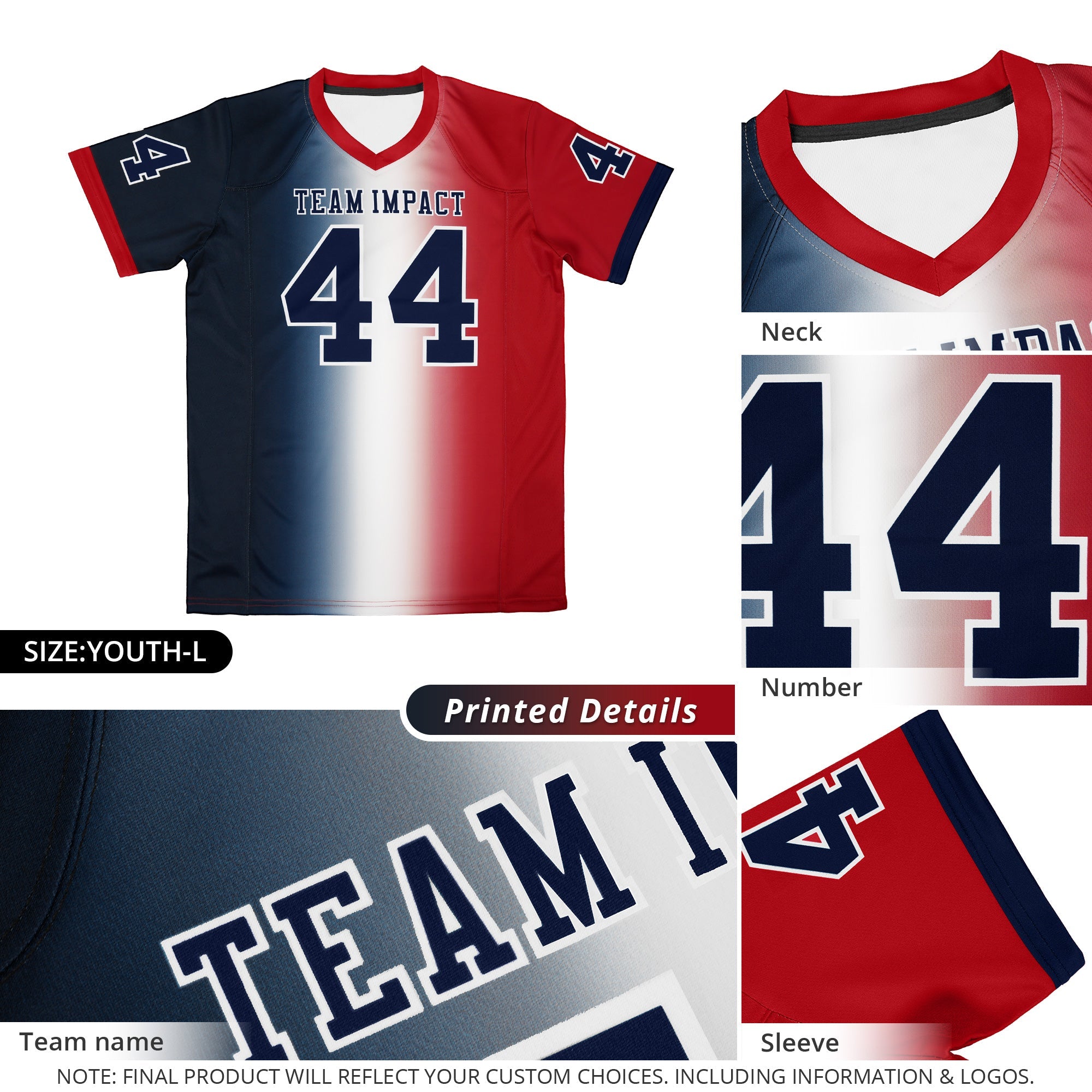 Custom Navy White-Red Personalized Gradient Fashion Authentic Football Jersey