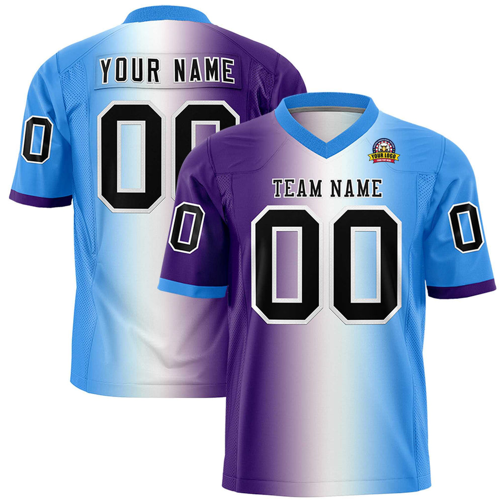 Custom Purple White-Powder Blue Personalized Gradient Fashion Authentic Football Jersey