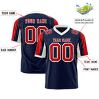 Custom Navy Red-White Color Block Personalized Raglan Sleeves Authentic Football Jersey
