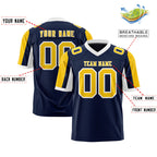 Custom Navy Gold-White Color Block Personalized Raglan Sleeves Authentic Football Jersey